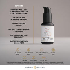 Quicksilver Thrivagen ingredient list featuring maca, rhodiola, and shatavari.