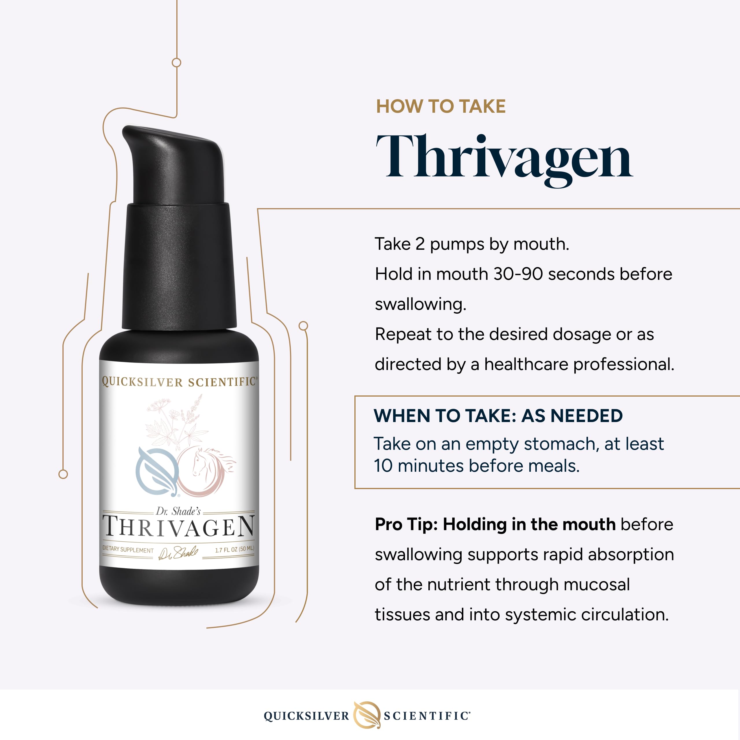 Quicksilver Thrivagen product page notes vegan and gluten-free formula.