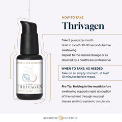 Quicksilver Thrivagen product page notes vegan and gluten-free formula.