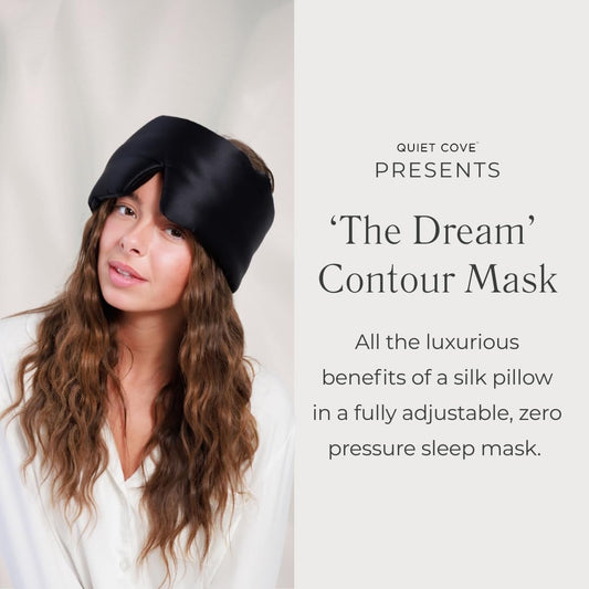 Quiet Cove Silk Sleep Mask side angle showing comfort for side sleepers