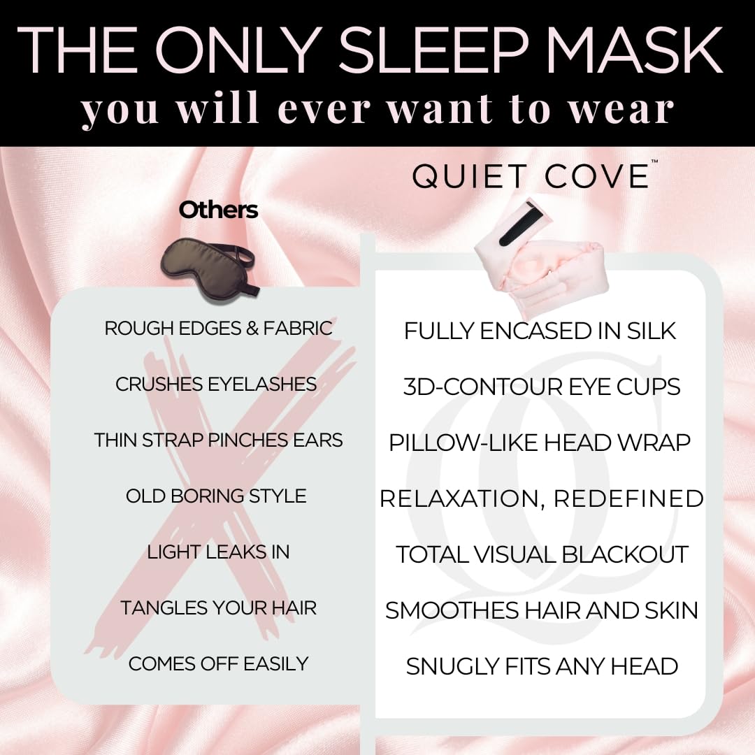 Quiet Cove Silk Sleep Mask provides total darkness for travel use.