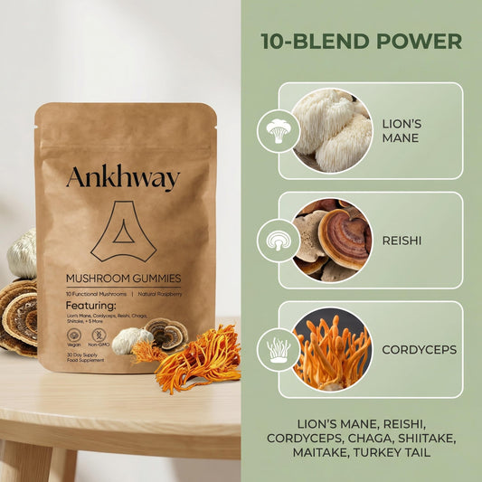 Quiet Dose Mushroom Gummies ingredient label highlighting the 10-mushroom blend.
