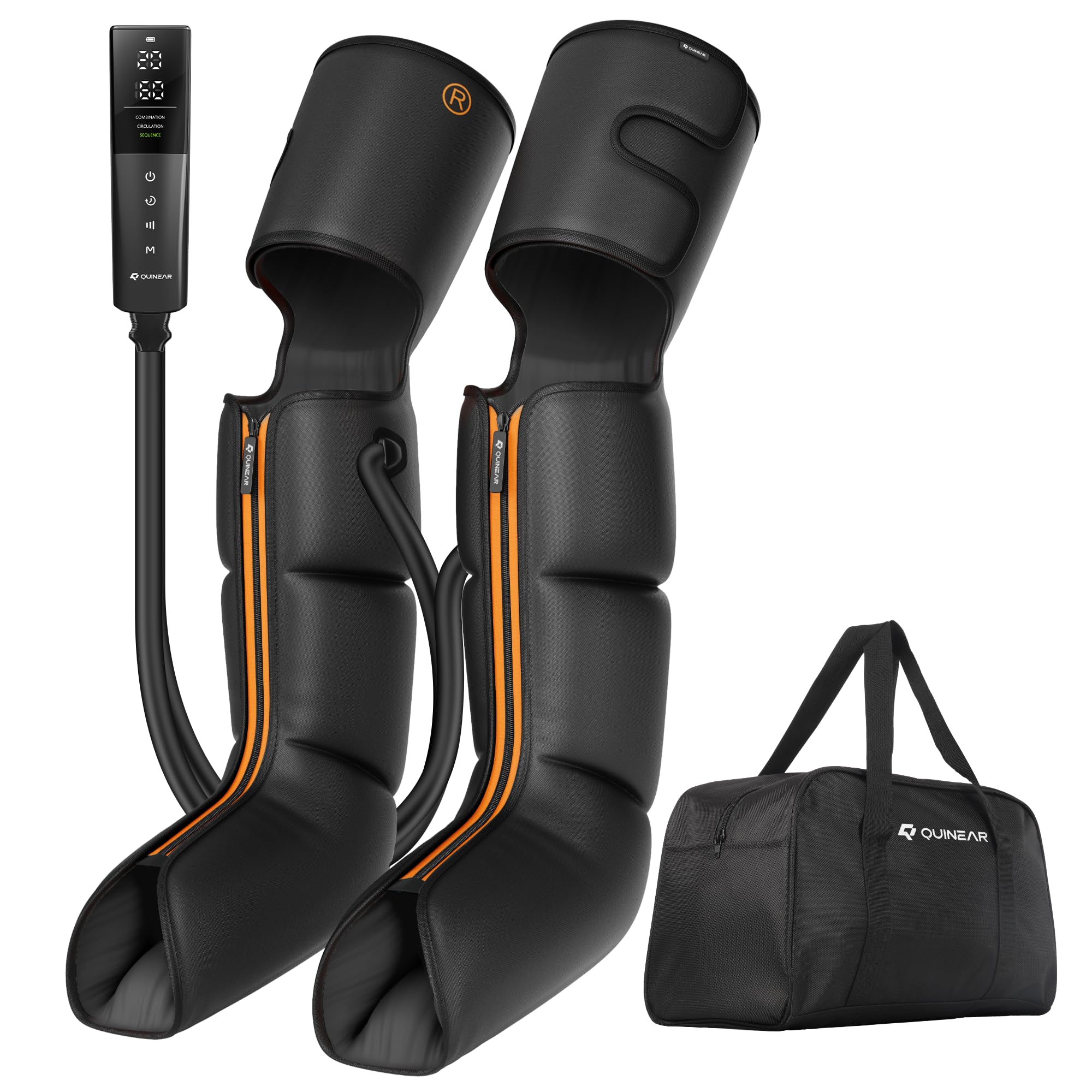QUINEAR cordless full-leg massage remote for portable at-home relief.