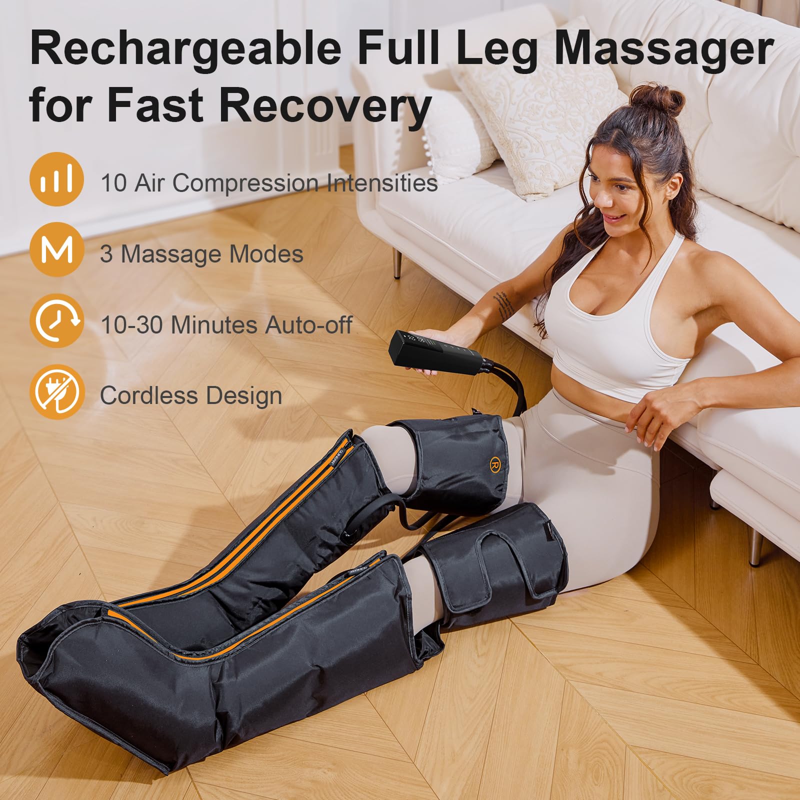 QUINEAR leg and foot massager in action for leg swelling relief.