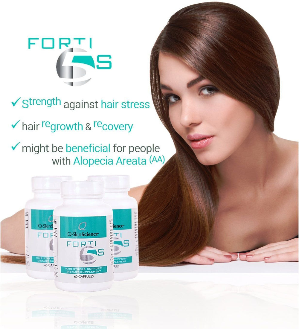 Forti5-S capsules arranged for daily hair health and antioxidant delivery