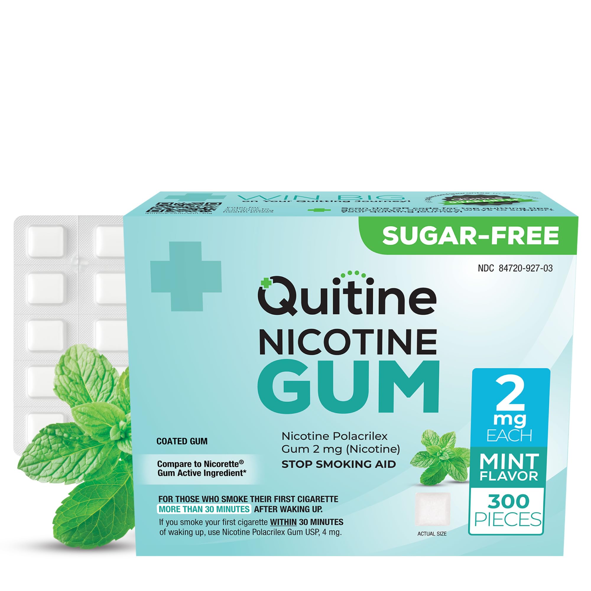 Quitine 2mg mint gum packaging in a 300-count value pack.