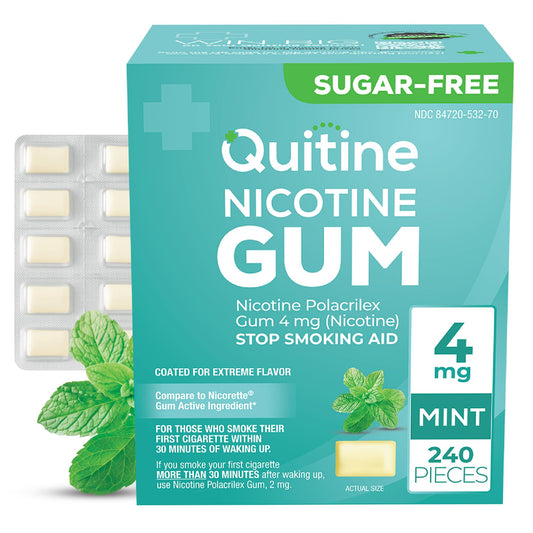 Quitine mint gum 4mg pack front view for quick flavor bursts.