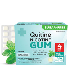 Quitine nicotine gum 4mg mint; quick-burst flavor fades and helps manage cravings discreetly.
