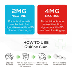 Quitine nicotine gum mint flavor chew; refreshing taste during cravings and routine quit attempts.