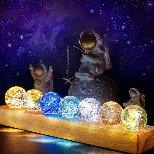 Qunclay ice-cracked crystal spheres on a wooden stand brighten meditation spaces