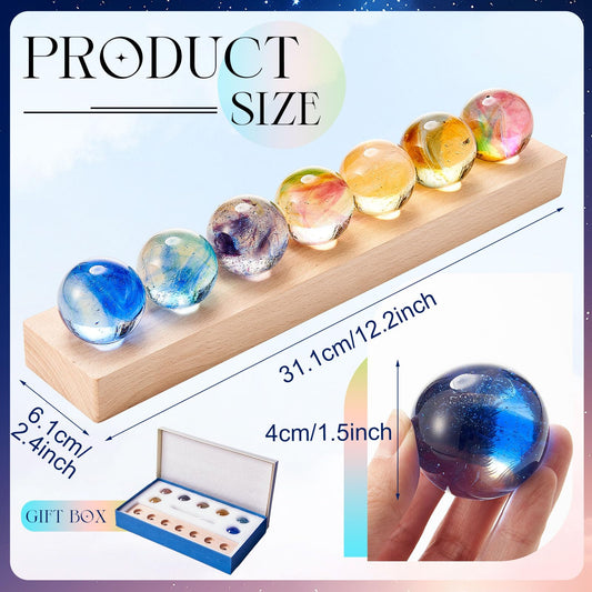 Qunclay LED wooden stand illuminates vibrant chakra spheres for home decor