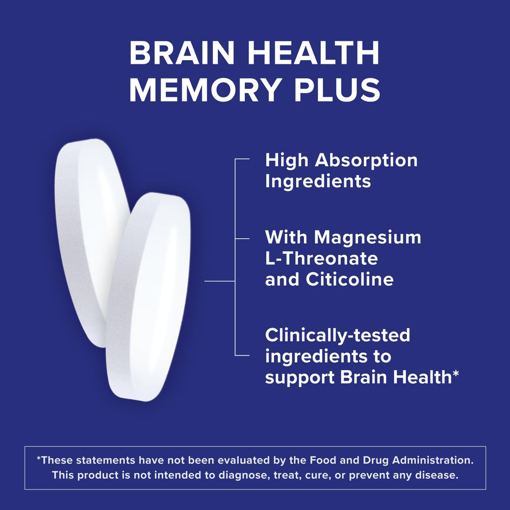 Qunol Brain Health Memory Plus label detail showing dosage and caffeine-free formula