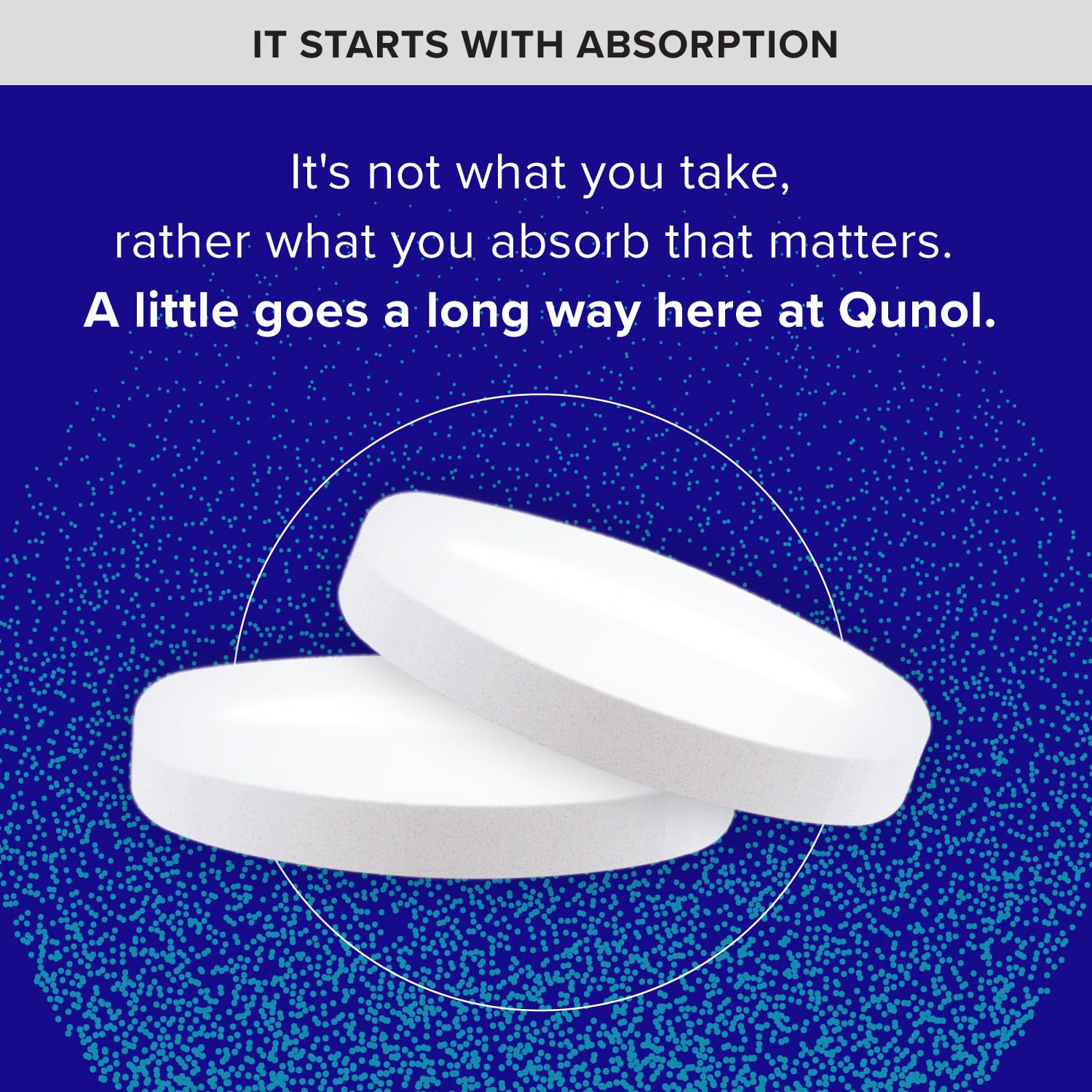 Qunol Brain Health Memory Plus tablet close-up shows smooth coating.