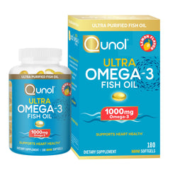 Qunol lemon flavor mini softgels bottle for daily omega-3 intake