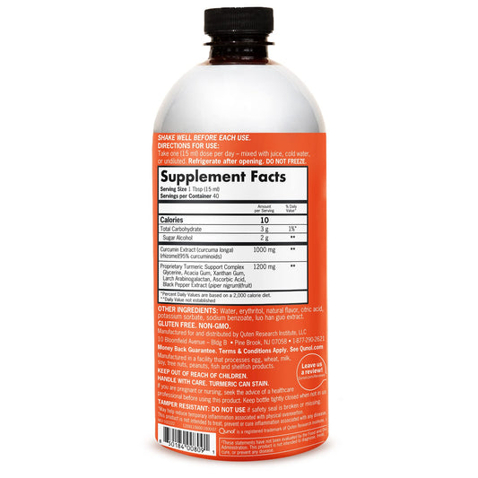 Qunol turmeric bottle pour close-up highlighting absorption with black pepper extract.