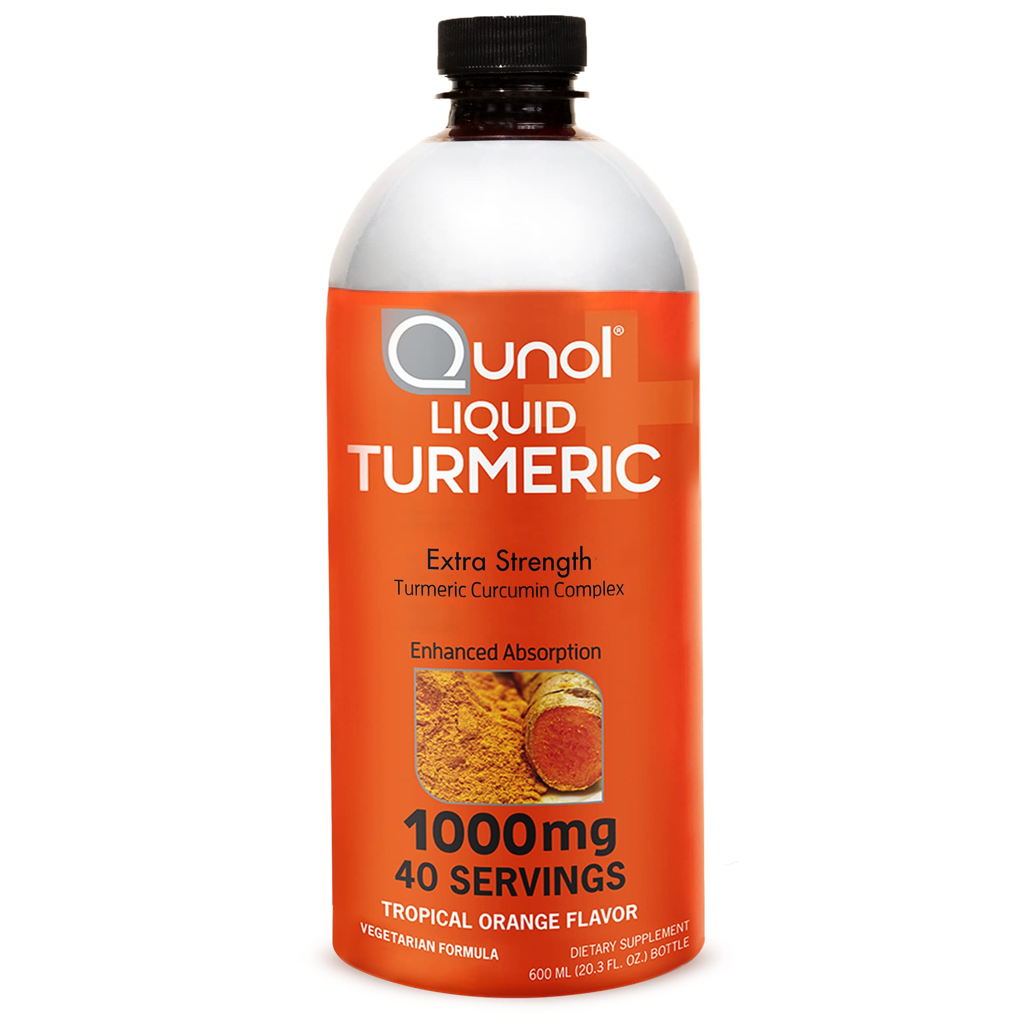 Qunol liquid turmeric bottle showing 1000 mg formula for joint support.