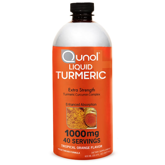 Qunol liquid turmeric bottle showing 1000 mg formula for joint support.