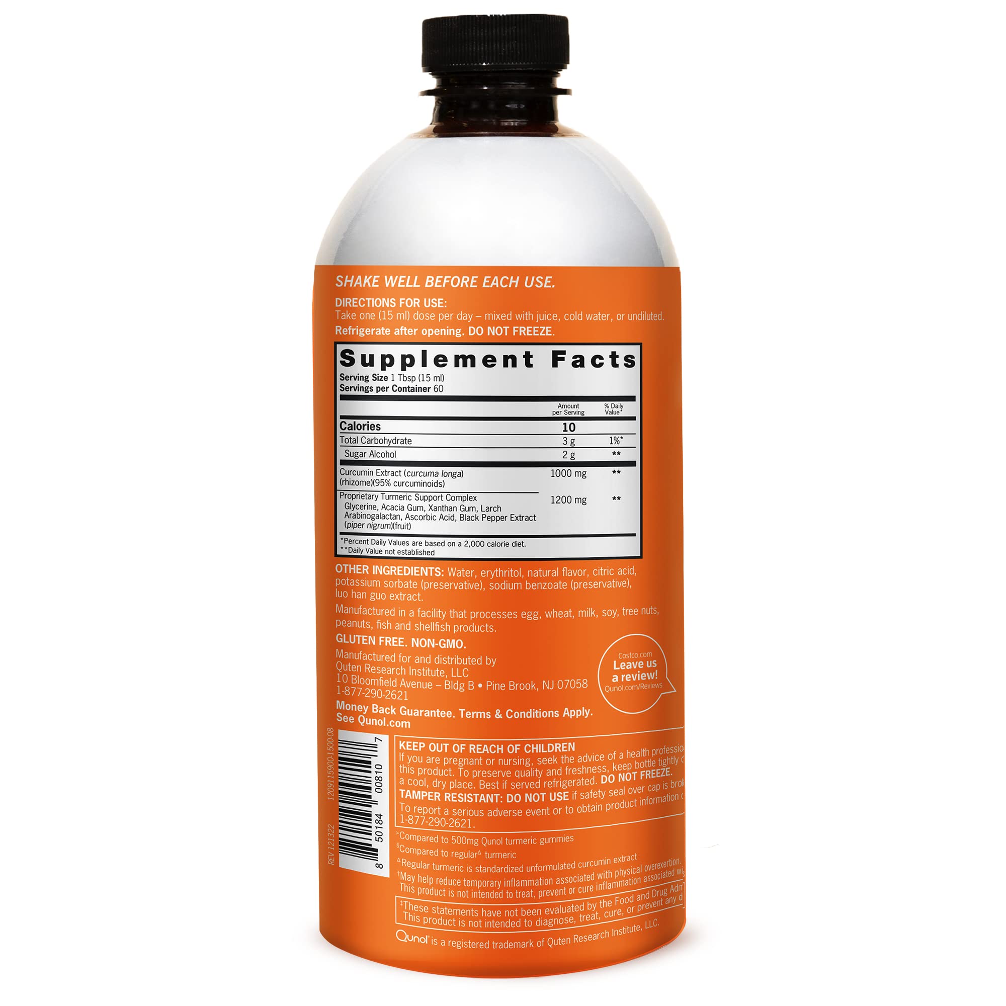Qunol Liquid Turmeric pour image showing 1000mg curcumin for easy integration.