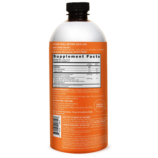 Qunol Liquid Turmeric pour image showing 1000mg curcumin for easy integration.