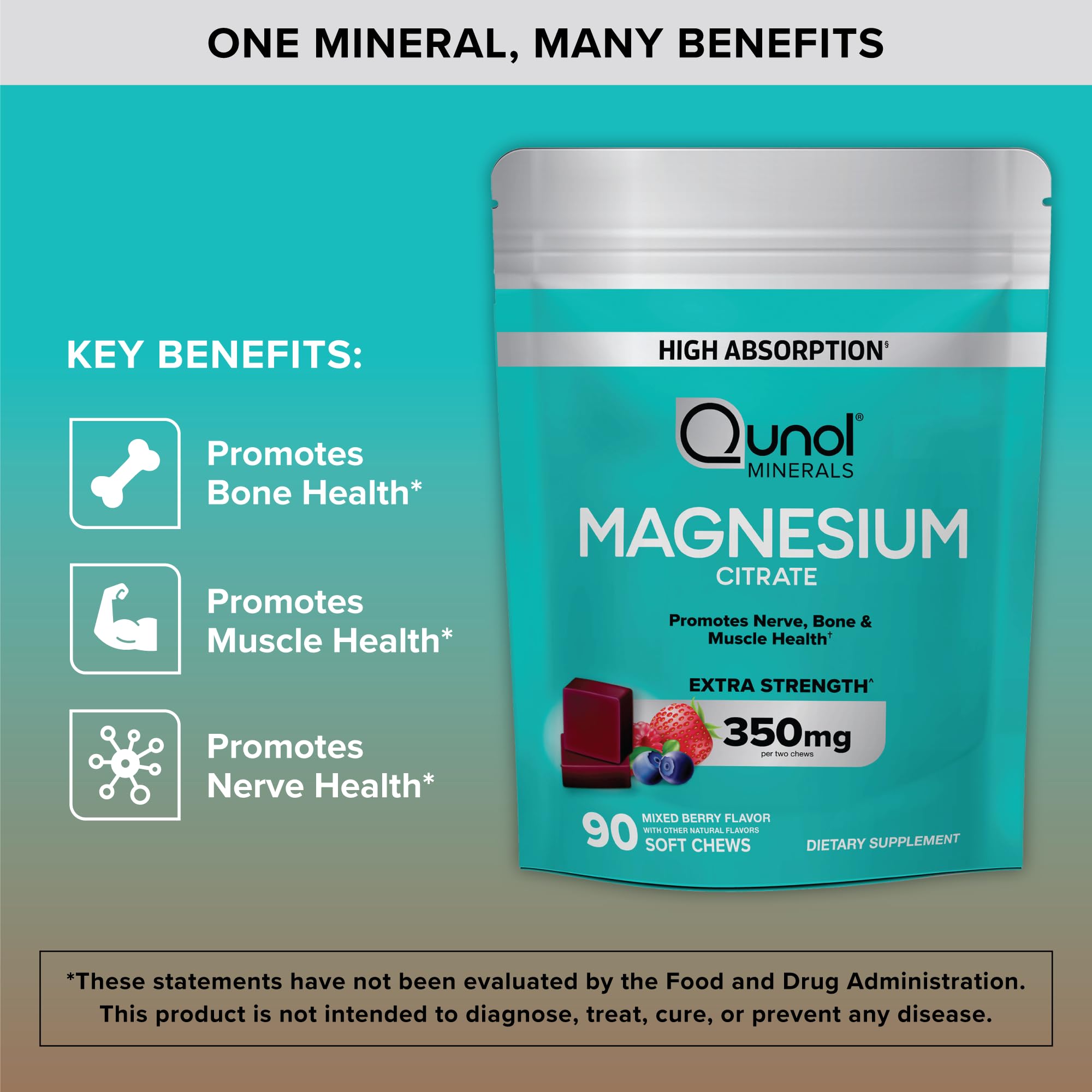 Qunol Magnesium Citrate Soft Chews gluten-free icon on packaging