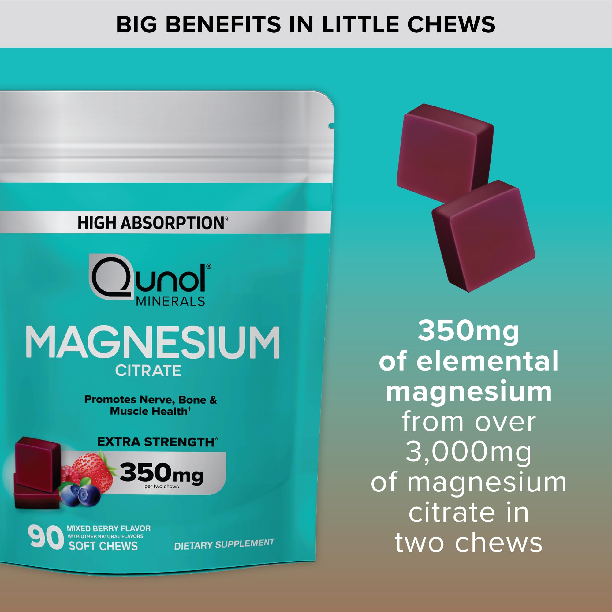Qunol Magnesium Citrate Soft Chews heart health icon conveys potential benefit