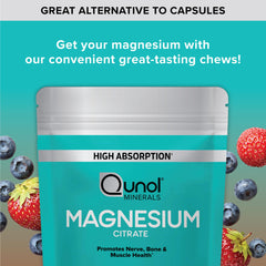 Qunol Magnesium Citrate Soft Chews vegetarian-friendly badge on bottle