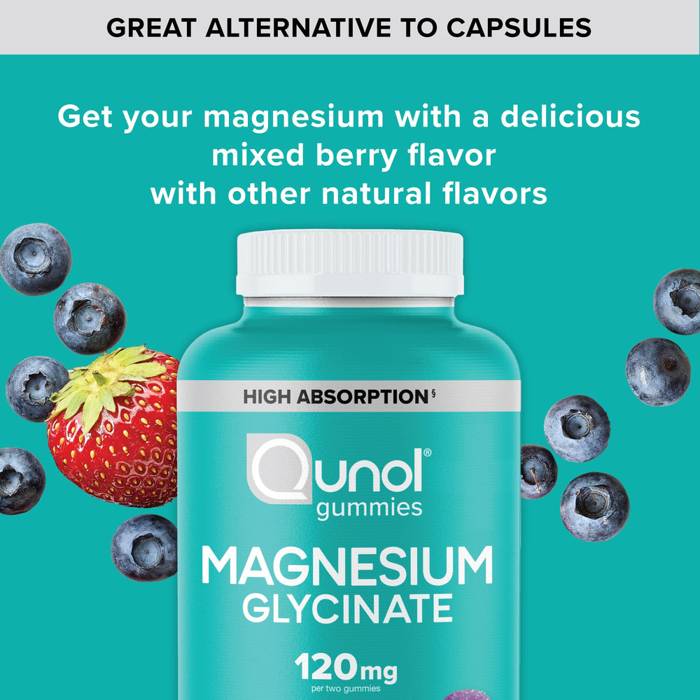 Qunol Magnesium Glycinate Gummies label close-up highlighting high absorption