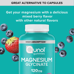 Qunol Magnesium Glycinate Gummies label close-up highlighting high absorption