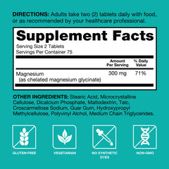 Qunol Magnesium Glycinate serving 150 tablets on bottle for long-term use