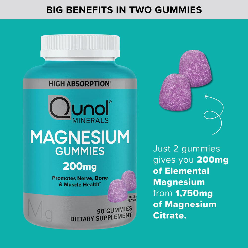 Qunol Magnesium Gummies magnesium citrate detail highlighting high absorption potential