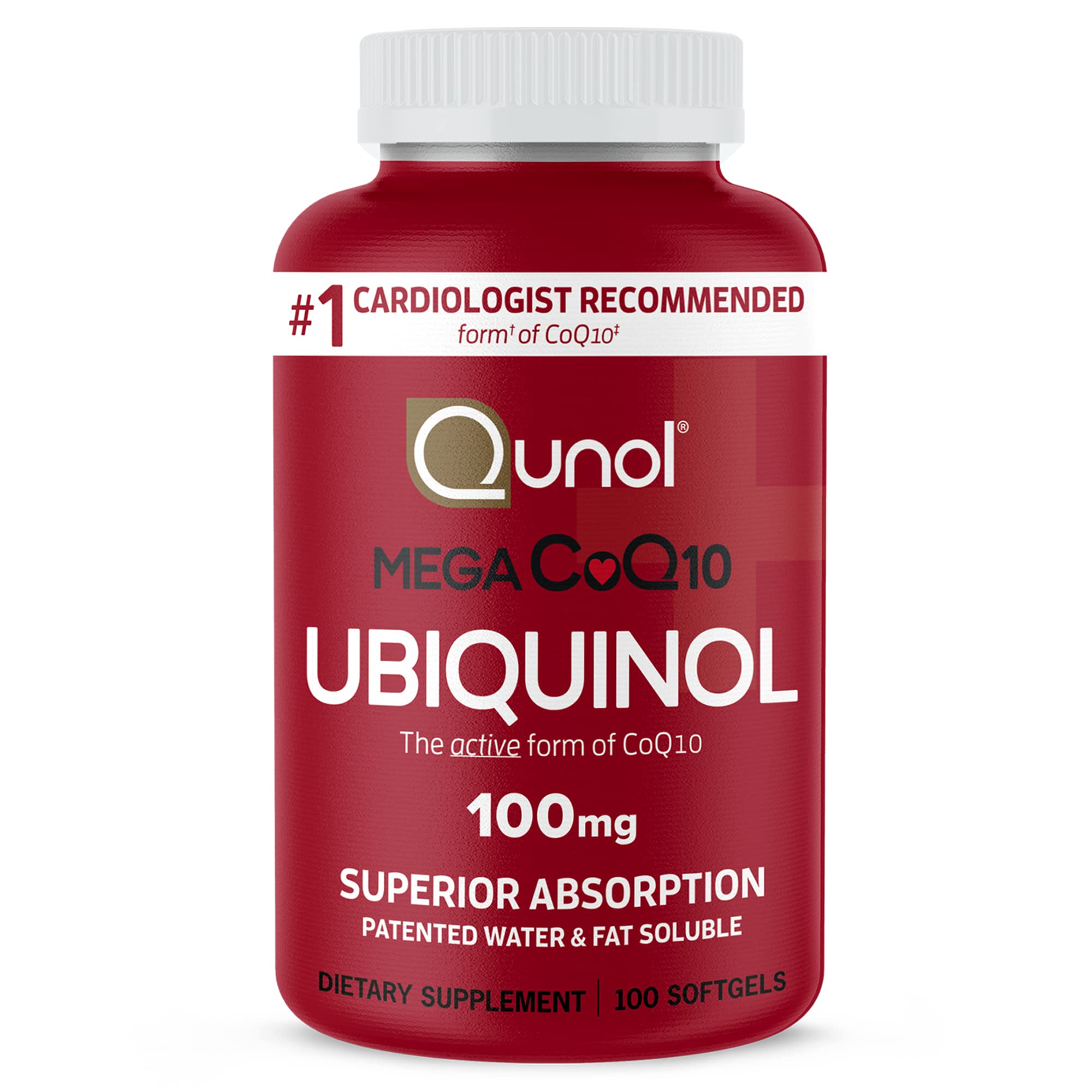 Qunol Mega Ubiquinol 100mg softgels bottle front view for daily energy support