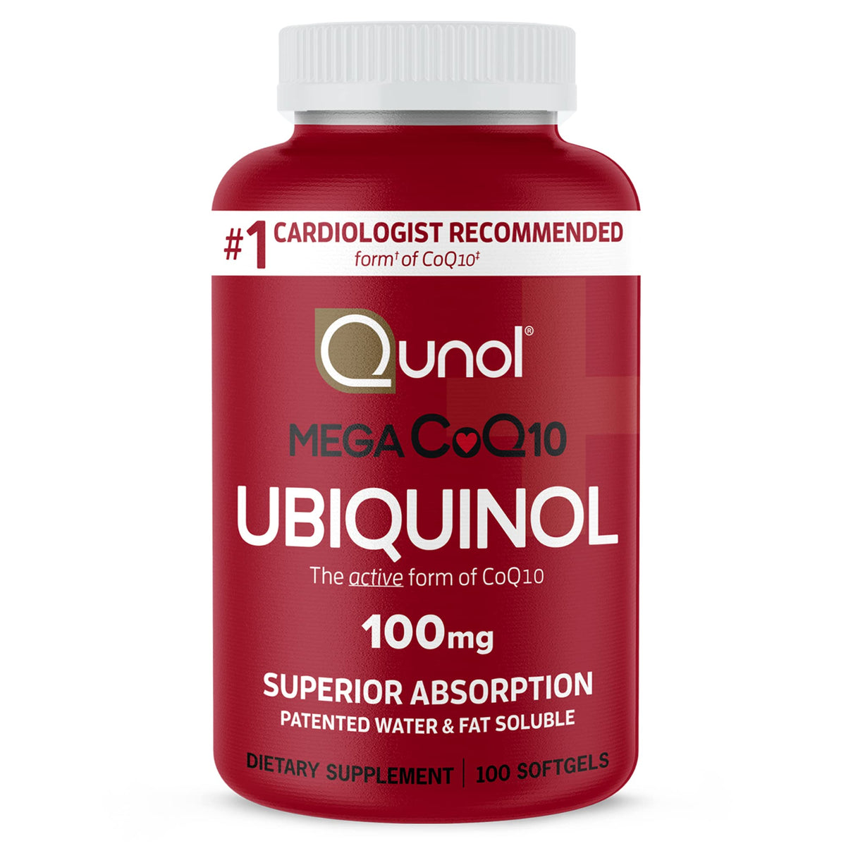 Qunol Mega Ubiquinol 100mg softgels bottle front view for daily energy support