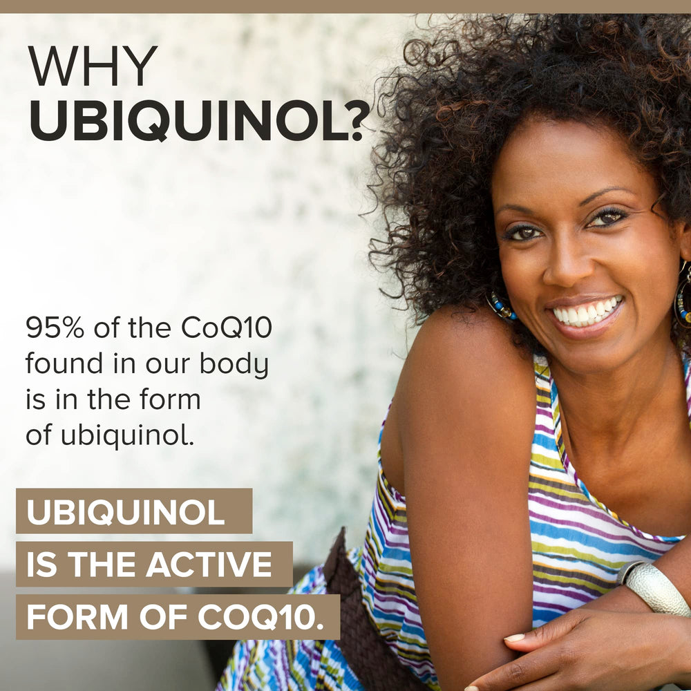 Qunol Plus ubiquinol bottle angled view showing omega-3 pairing.