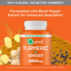 Qunol Turmeric bottle on wooden table suggests everyday wellness.