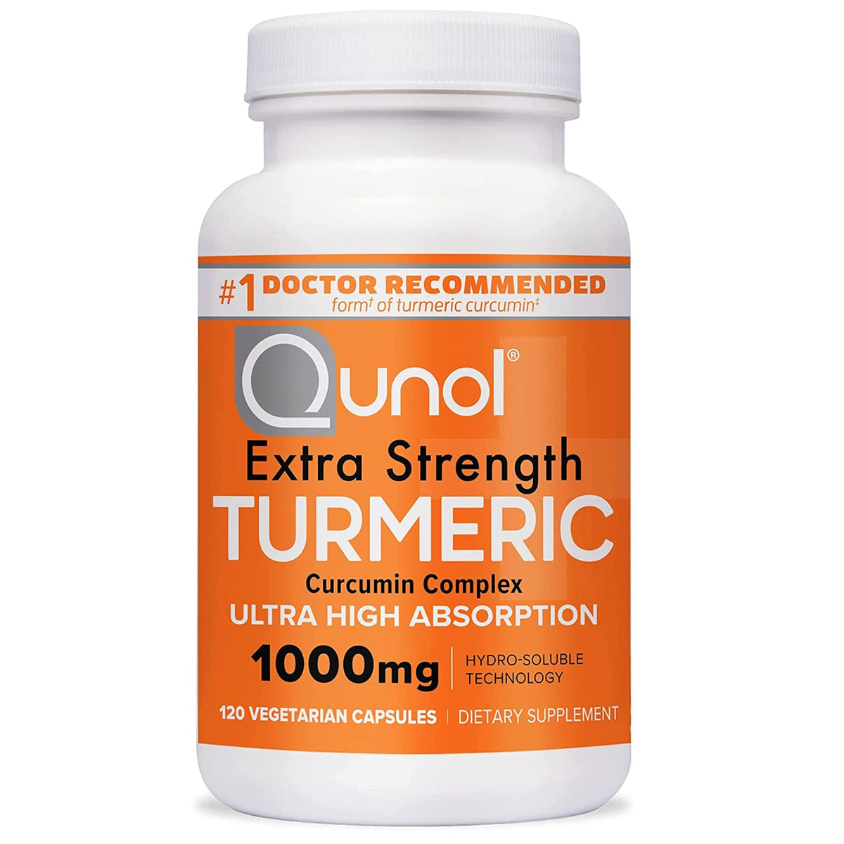 Qunol Turmeric bottle top view highlighting ultra high absorption potential