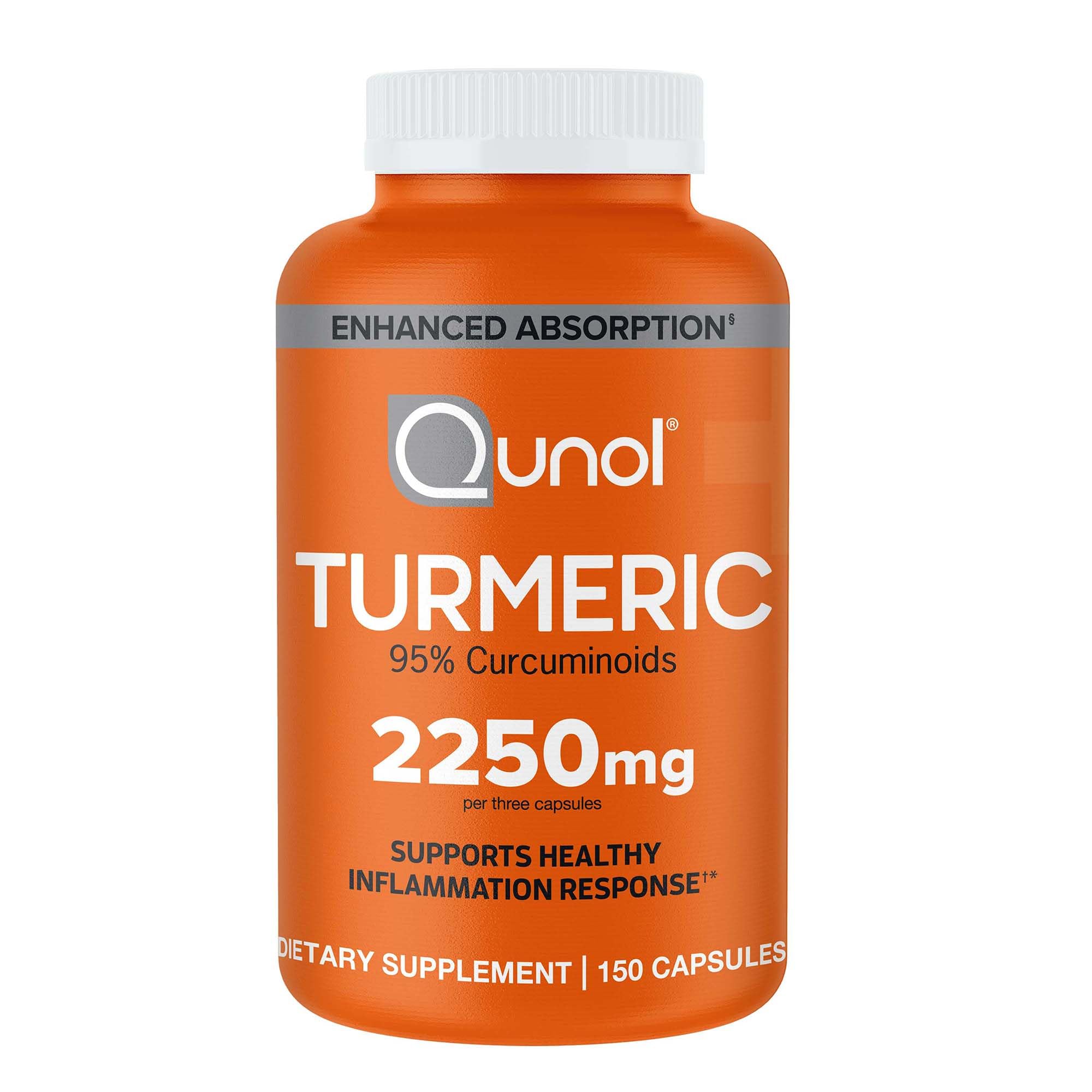 Qunol Turmeric bottle front view showing 2250mg curcuminoids for joints