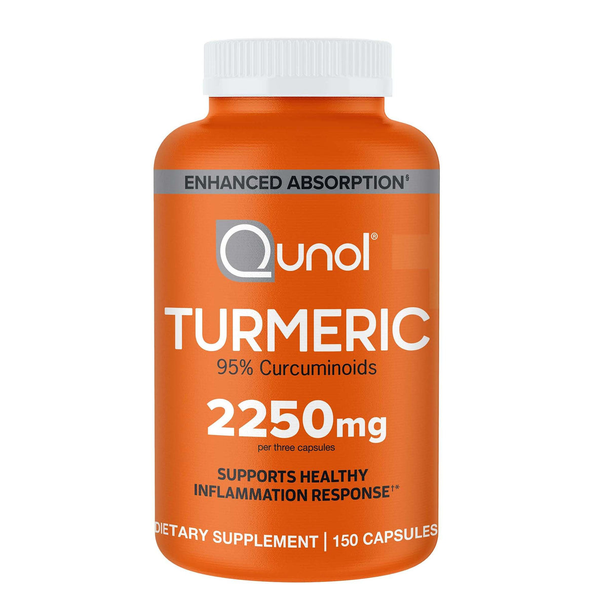 Qunol Turmeric bottle front view showing 2250mg curcuminoids for joints