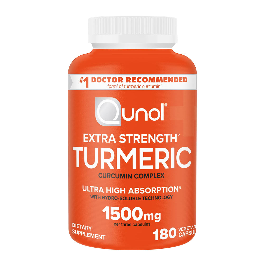 Qunol Turmeric Curcumin bottle with 180 capsules for a two-month supply