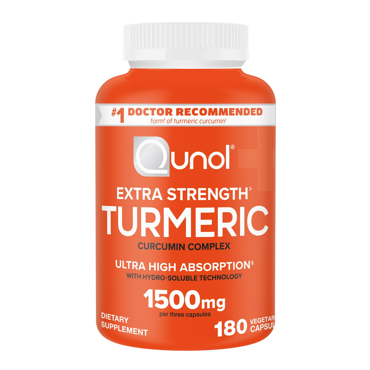 Qunol Turmeric Curcumin bottle with 180 capsules for a two-month supply