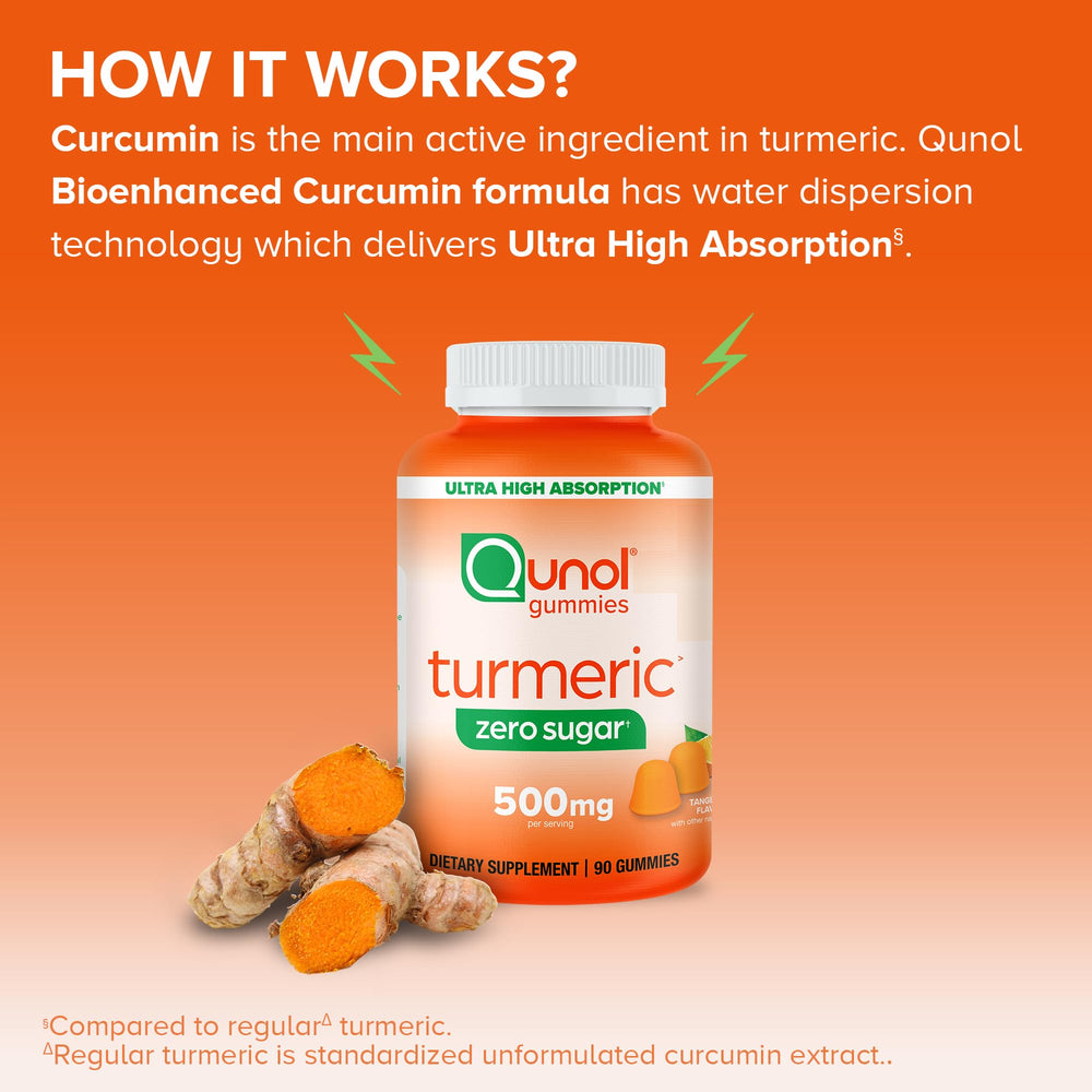 Qunol Turmeric Gummies nutrition panel shows 500 mg curcumin.