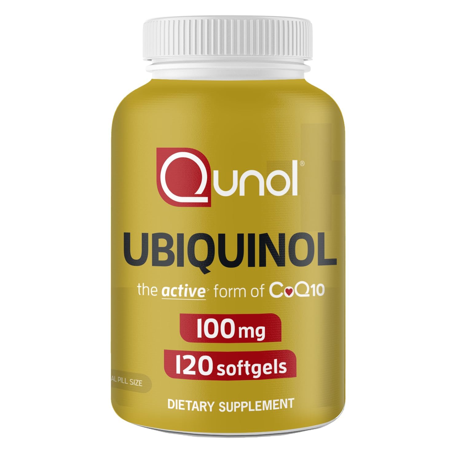 Qunol ubiquinol 100mg bottle for daily energy support.