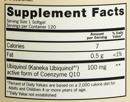 Qunol ubiquinol 100mg bottle beside pantry items for daily wellness routine