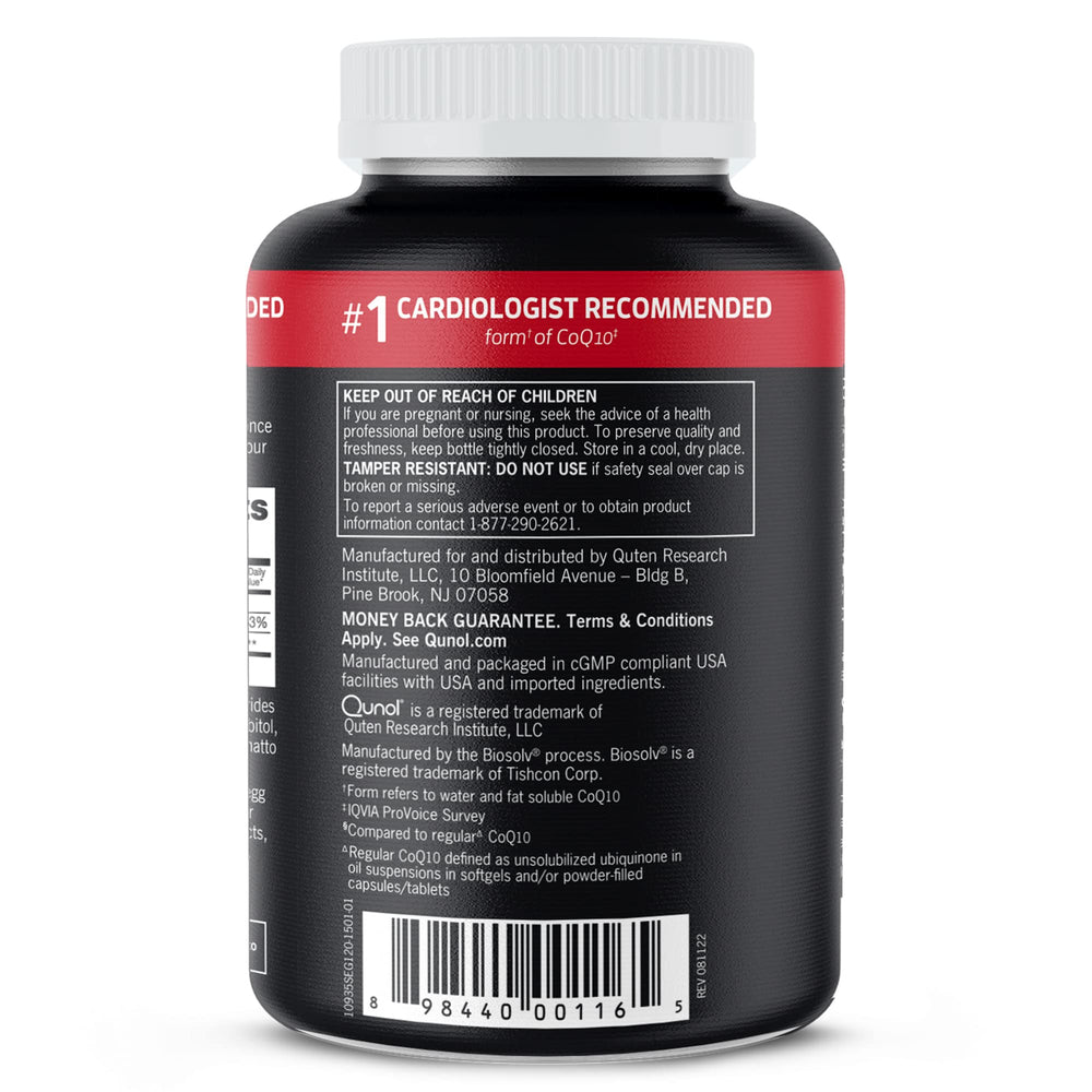 Qunol Ultra CoQ10 softgels with a glass of water for daily intake.