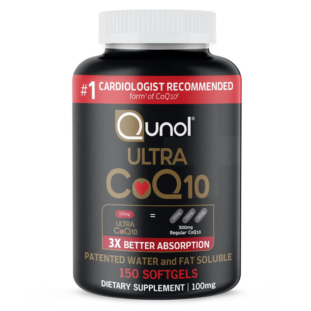 Qunol Ultra CoQ10 softgels bottle demonstrates easy daily use with enhanced absorption.