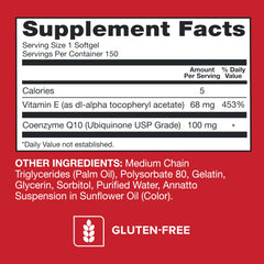 Qunol Ultra CoQ10 softgels closeup emphasizes premium capsules and 100 mg potency.