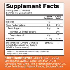 Qunol Zero Sugar Turmeric Gummies bottle showing 500 mg curcumin for joint support