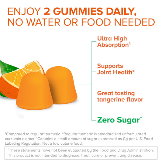 Qunol Zero Sugar Turmeric Gummies tangy flavor close-up highlighting the tangerine taste