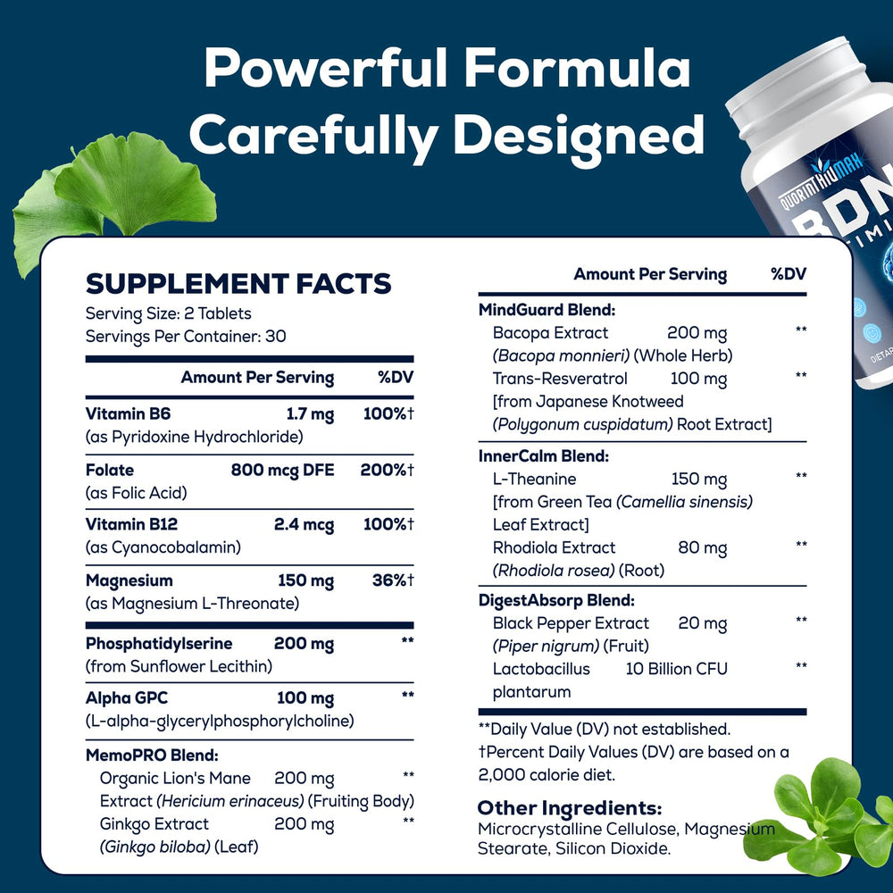 Quorinthiumax bottle label emphasizing memory support and premium ingredients