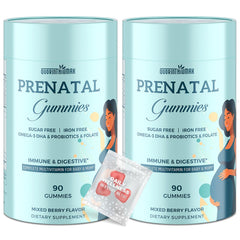 Two-bottle package of Quorinthiumax Prenatal Gummies for on-the-go use
