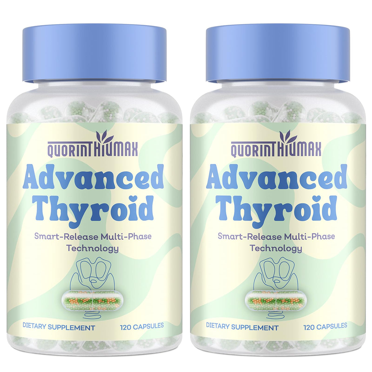 Quorinthiumax Thyroid Support bottle with capsules for daily balance and energy.